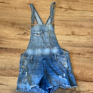 Blue overall shorts with adjustable straps